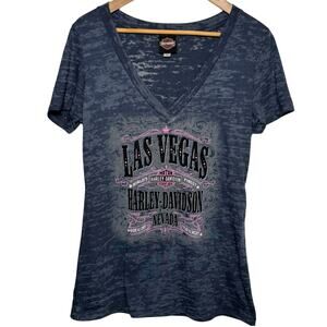 Las Vegas Harley Davidson Burnout V-Neck Shirt XL Ride All Day Play All Night